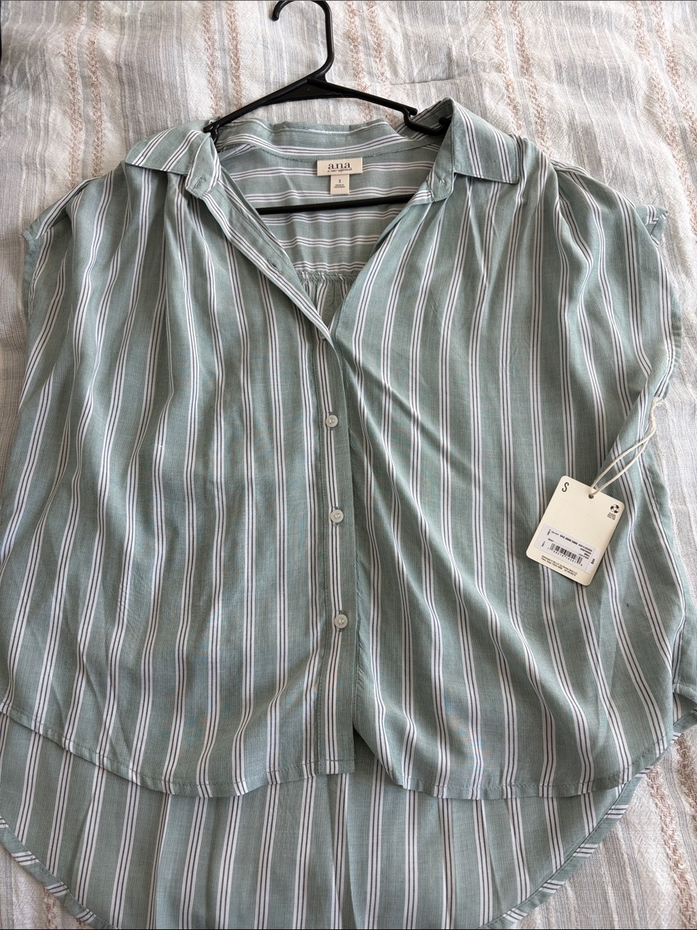 a.n.a Mint Green & White Striped Button-Down Shirt